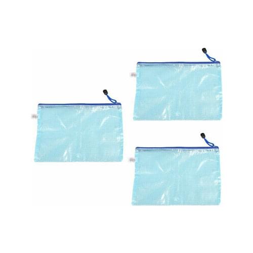 3 Pcs Plastic Gridding B5 Paper File Bag Clear Blue for