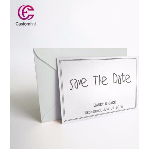 50pcs/lot Personalized Thank you card or save the date card with free envelop simple white and gray whole set available GXK012