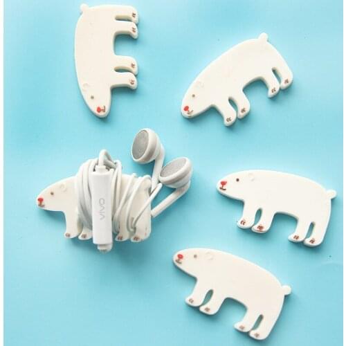 50PCS Kawaii White Bear Earphone Headphone Winder Cable Silicone Cord Holder For Iphone samsung Organizer Wire Holder