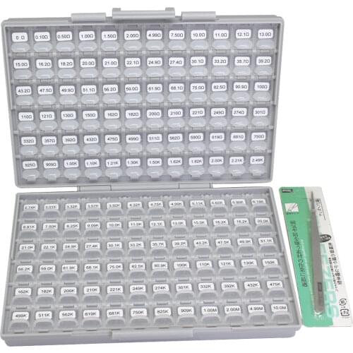 AideTek New SMD SMT 0603 size 72 values 100pc/v E96 1% resistor kit 0 10M RoHS BOX-ALL lables plastic part box R06E12100