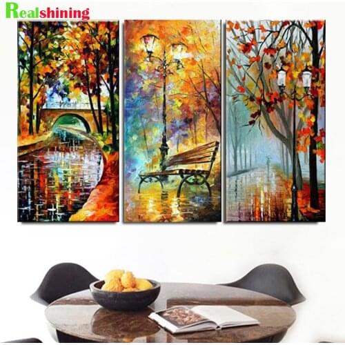 Fall Leaf River 5d Diy Diamond Painting Full,Square,Round Rain Tree Road Diamond Embroidery Triptych Diamond Mosaic art N1670