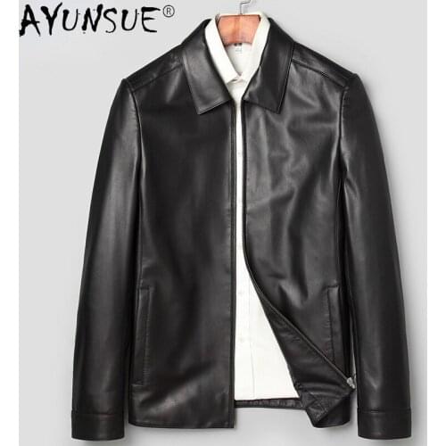 AYUNSUE 2021 Autumn Genuine Sheepskin Leather Jackets Male Biker Jacket for Men Black Thin Mens Clothes Jaqueta Masculina Gmm36