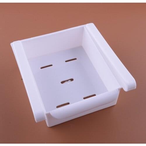 White Plastic Refrigerator Fridge Space Saver Storage Organizer Box Holder Shelf Rack