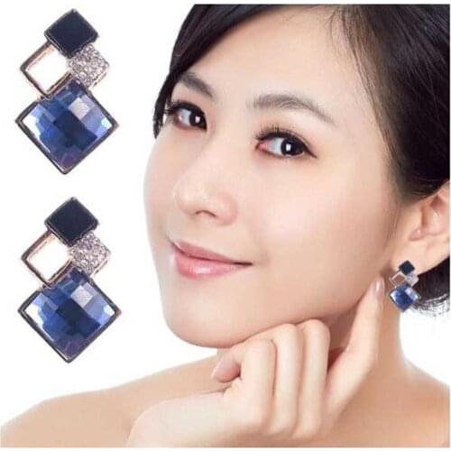 Grace Jun Large Square Crystal Geometric Shape Clip on Earring No Pierced for Women Party Wedding Gorgeous Rhinestone Ear Clip