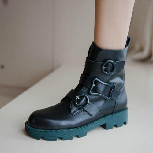 QZYERAI New winter Genuine leather Women boots ankle Motorcycle boots Female boots cowhide warm Women shoes