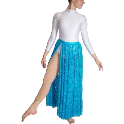 Long Length Lace Open Side Dance Skirts Lace Long Skirts for Dance Lyrical Dance Skirts