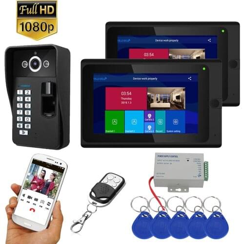 7 inch Wifi Wireless Fingerprint RFID Video Door Phone Doorbell Intercom System with Wired AHD 1080P Door Access Control Syst