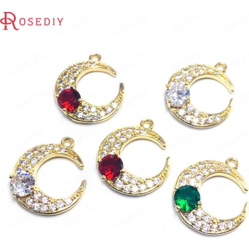 6PCS 18x20MM 24K Champagne Gold Color Brass and Zircon Moon Charms Pendants Jewelry Making Supplies Diy Findings Accessories