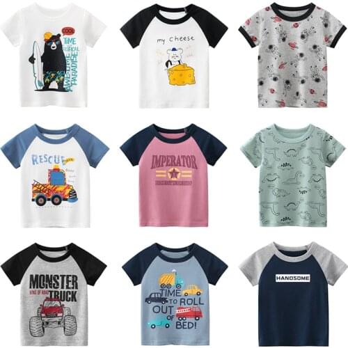 T Shirt Cartoon Animals Baby Kids Boys Girls Children Cotton Short Sleeves Summer Clothing Print Dinosaur Tee Bear Car Toddler