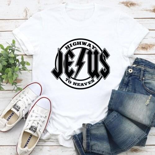 Jesus Highway To Heaven T-shirt Catholic Christian Church Tshirt Casual Women Short Sleeve Religion Faith Top Tee