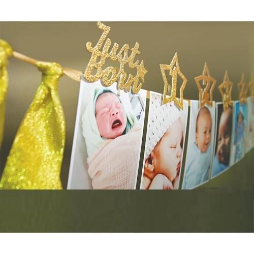First Birthday Banners 12 Months Crown Star Photo Bunting Baby Shower Paper Garland Boy Girl 1st Birthday Party Decor Photo Wall