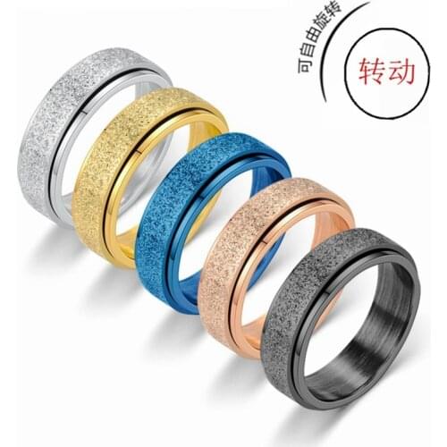 6mm Spinner Ring for Women Men Stress Release Rotatable Sandblasting Stainless Steel Bands Casual Tail Ring