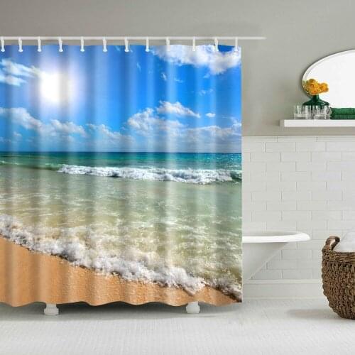 Beautiful beach Shower Curtain Washable Eco-friendly Waterproof Curtain For bathroom With Plastic Hook TZ160758