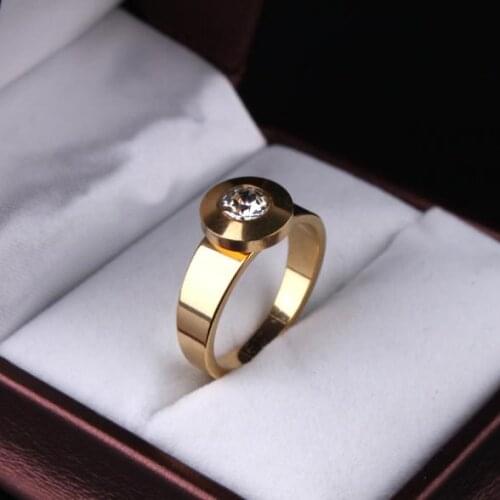 Round zircon CZ gold color 316L Stainless Steel rings women jewelry size 7 8 9 10 11 wholesale lots