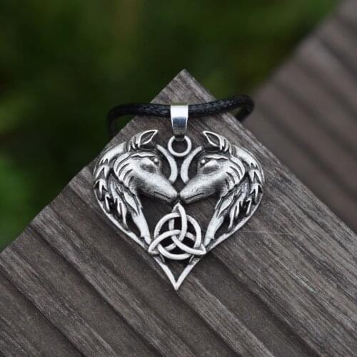Celtic Spirit Wolf Pendant Necklace Wolf Couple Heart Necklaces Love gift SanLan Jewelry