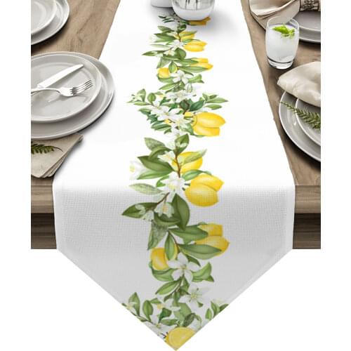 Summer Lemon Leaves Flowers Table Runners Kitchen Dining Tablecloths Wedding Party Table Decoration Table Runner