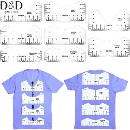 D&D 8pcs T-Shirt Alignment Ruler PVC T-shirt Measurement Ruler Round-Neck and V-Neck Guide Tool For Adult Youth Toddler Infant