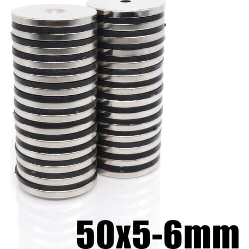 1/2/5PCS 50x5-6mm Permanent NdFeB Strong Magnets 50*5 Hole 6mm Round Countersunk Neodymium Magnet N35 Big Disc Magnet 50*5-6mm