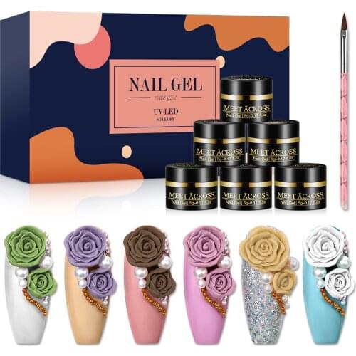 MEET ACROSS Nail Art Design 3D UV/LED Color Gel Set DIY Nail Beauty Plasticine Gel Modeling Sculpture Carved Painting Gel Lacque