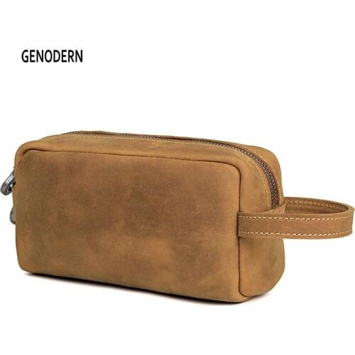 Genuine Leather Travel Cosmetic Bag For Men Travel Toiletry Bag Dopp Kit Organizer Large Capacity Vintage Crazy Horse Skin Bag