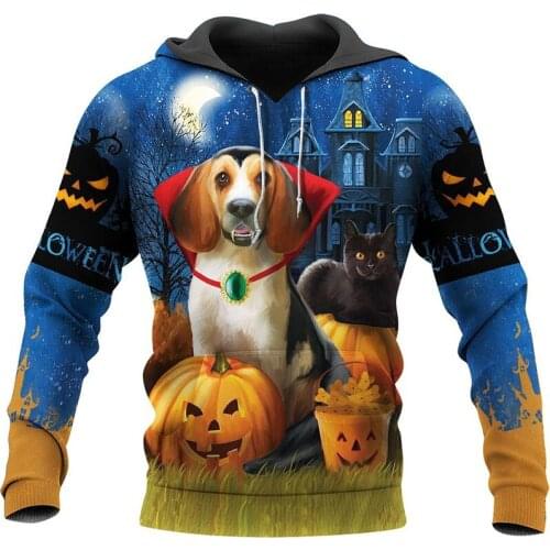 New cute pet 3D printing Halloween shirt mens and womens fashion casual Hoodie