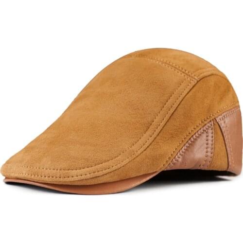 New Fashion Autumn Winter Berets Caps For Men Casual Real Leather Peaked Caps Retro Berets Hats Dad Hat Sheepskin Casquette Cap