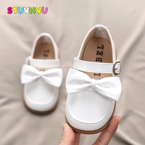 Toddler Girls Single Shoes 2021 Spring New Soft Bottom Little Girl Bowknot Leather School Shoes Non-slip Baby Kids Shoes 21-30