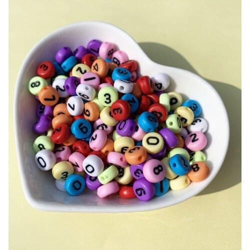 Wholesale 3600pcs/lot 4*7MM Colorful with Black Number 0-9 Printing Jewelry Beads Palstic Acrylic Coin Flat Round Bracelet Beads