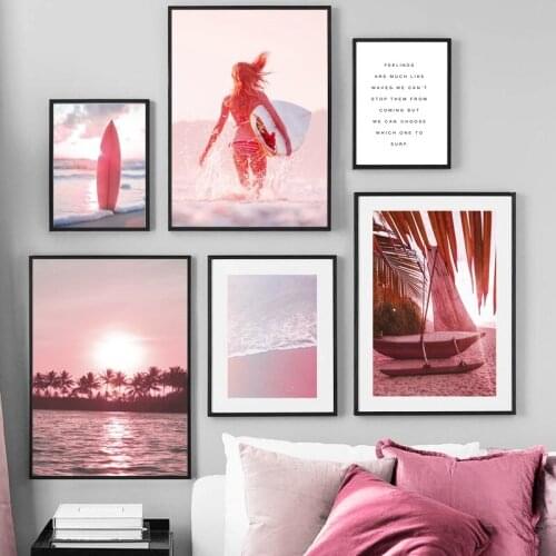 Print Painting Home Decor Canvas Pink View Poster Modular Pictures Seaside Lady Beautiful Modern Living Room No Frame Wall Art