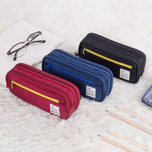 Portable Durable Canvas Multifunction Double Layer Zipper Pencil Case Large Capacity Pen Bag Stationery Storage School Supplies