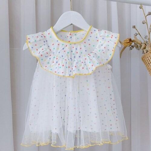 Summer Girls Kids Princess Plaided Heart Dress Children Baby Infants Ruffle Sleeveless Mesh Dresses Vestidos Outfits S12515