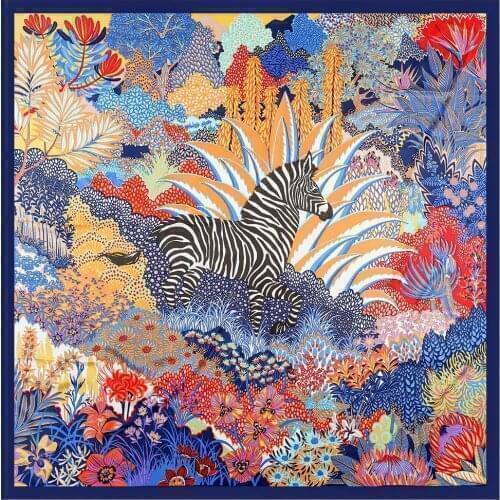 130cm Luxury Jungle Big Square Scarf New Garden Twill Silk Scarf Women Kerchief Scarves For Ladies Fashion Shawl Beach Towel