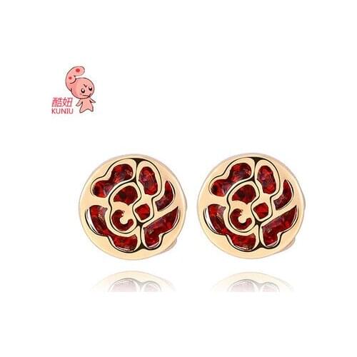 Kuniu round shape stud earrings for women metal crystal material casual sporty style friend lover gifts fashion jewelry