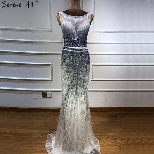 Grey New Beading Crystal Luxury Evening Dresses 2020 High-end Mermaid Sleeveless Sexy Formal Evening Gowns Serene Hill LA6573