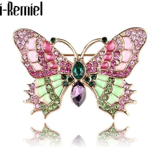 Vintage Rhinestone Butterfly Jewelry Brooches Pins Suit Shirt Lapel Pin Metal Brooch Women Dress Coat Sweater Scarf Buckle Gifts