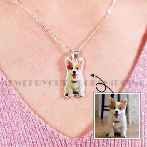 Custom Pet Necklace Personalized Jewelry Custom Full Color Jewelry Photo Pendant Engrave Name Sterling Silver Dog CAT portrait
