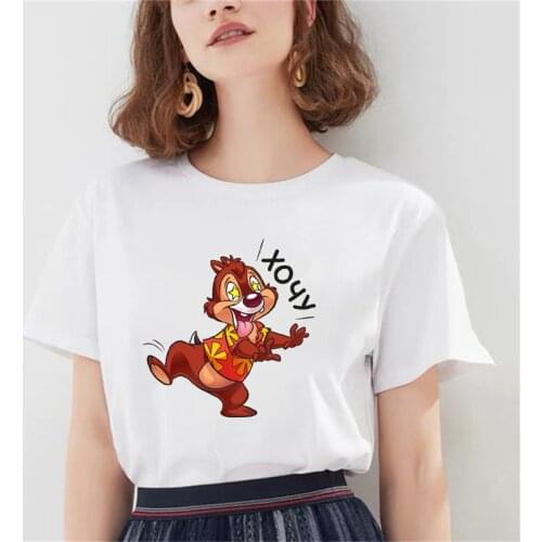 Women T Shirts Short Sleeve Casual White O-neck Tshirt Chip And Dale New Disney Printed T-shirts Harajuku Femme Tee Tops
