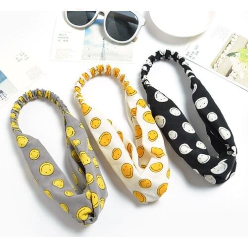 Womens Printing Cartoon Smiley Hair Bands Girls Make Up Bundle hair Headbands Chiffon Hair Accessories FD087