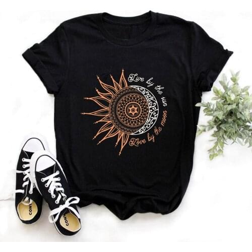 2020 women casual fashion t-shirt letter sun moon print loose o-neck short sleeve elastic stretched tshirt summer tops,drop ship