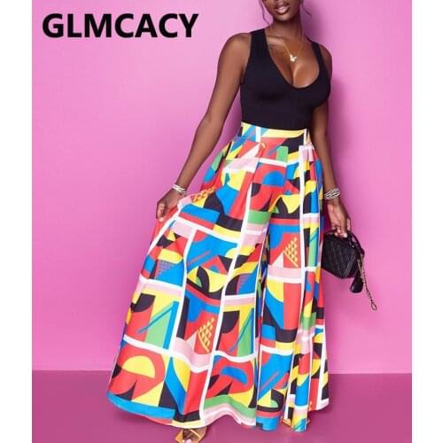 Women Plus Size Over Size High Waist Printed Wide Leg Pants