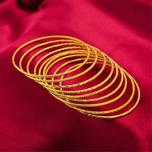 24K Gold GP Bangles For Women 60/65 mm Thin Cuff Bangle & Bracelet Wristband Pulseira Wedding Jewelry Accessories Party Gifts