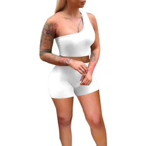 Women Close-fitting Two-piece Clothes Set Solid Color Sleeveless Crop Tops and Shorts S M L XL XXL