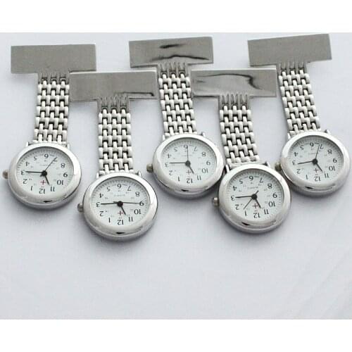 10PCS/Lot Wholesale Price Stainless Steel Silver Nurse Doctor Brooch Watch Fob Pocket Pin Analog Pendant Metal Watches GL46T
