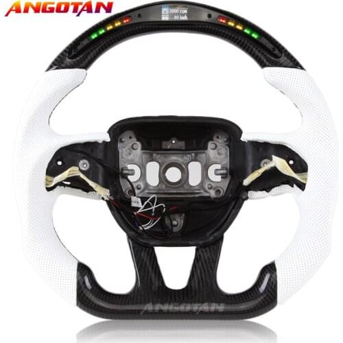 100% Carbon Fiber perforated leather steering wheel with LED Fit For Dodge Muscle car