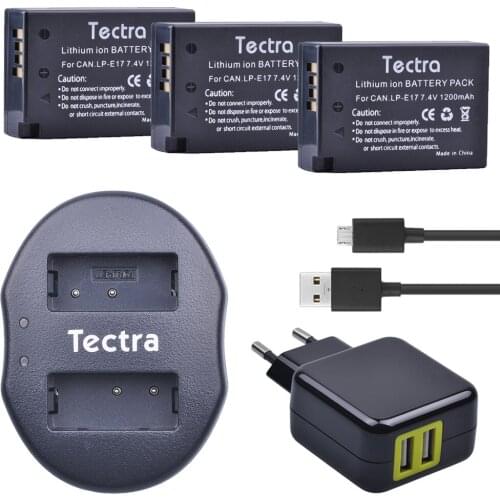 Tectra 3Pcs LP-E17 Battery+USB Dual Charger & AC Adapter for Canon EOS 200D 750D 760D 800D 8000D M3 M5 Rebel T6i T6s KISS X8i