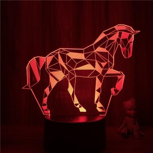 3D Lamp Chinese Style Jigsaw Horse Animal LED NightLight Figure 7 Colors Touch Table Bedroom Decor Night Light Gift