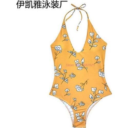 By dhl or ems 50pcs Floral Print Swimsuit Plunging Neck Monokini Swimwear Beach Backless Brazilian Beach Wear Print