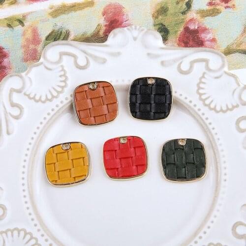 6pcs Korean elegant Charm Earrings girls Alloy Leather Woven Square Pendant Statement Earrings For Women Diy Jewelry Accessories