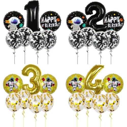 7pcs Boy 1st Birthday Balloon Party Decoration Number Baby Shower Balloons Kids Toy Astronaut Outer Space Theme Party Air Globos