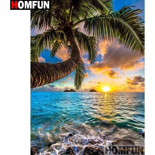 HOMFUN Full Square/Round Drill 5D DIY Diamond Painting "Seaside tree" 3D Embroidery Cross Stitch 5D Home Decor A13633